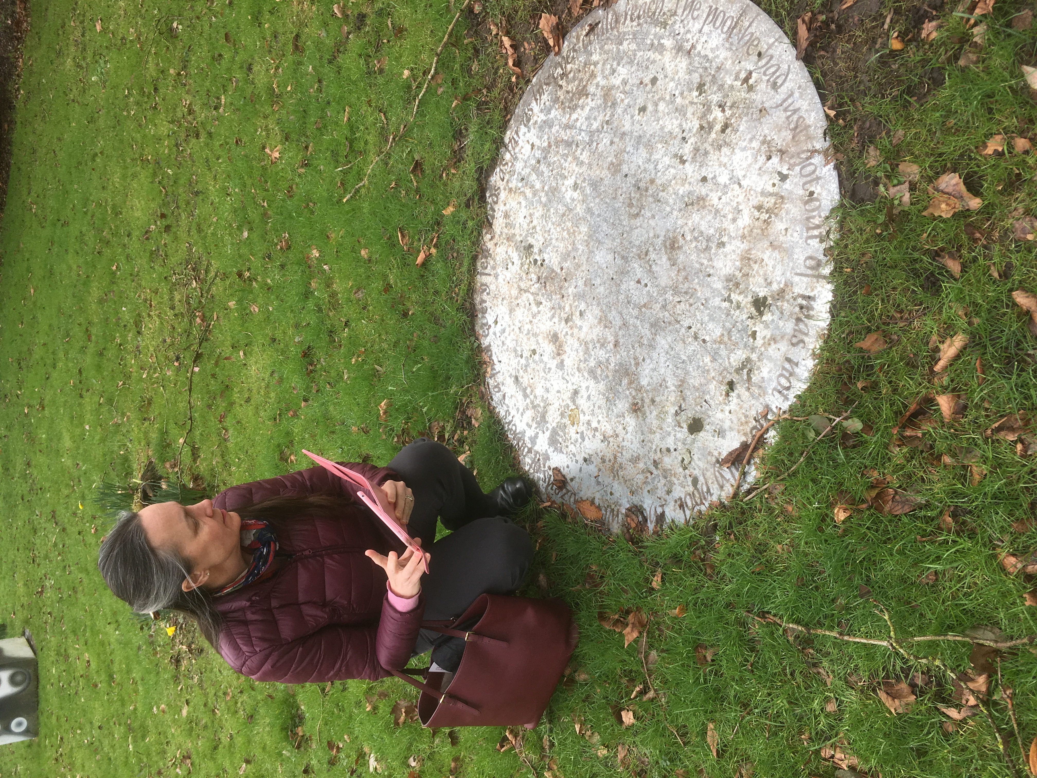 Liza Jane sketching at the Metaphor sculpture