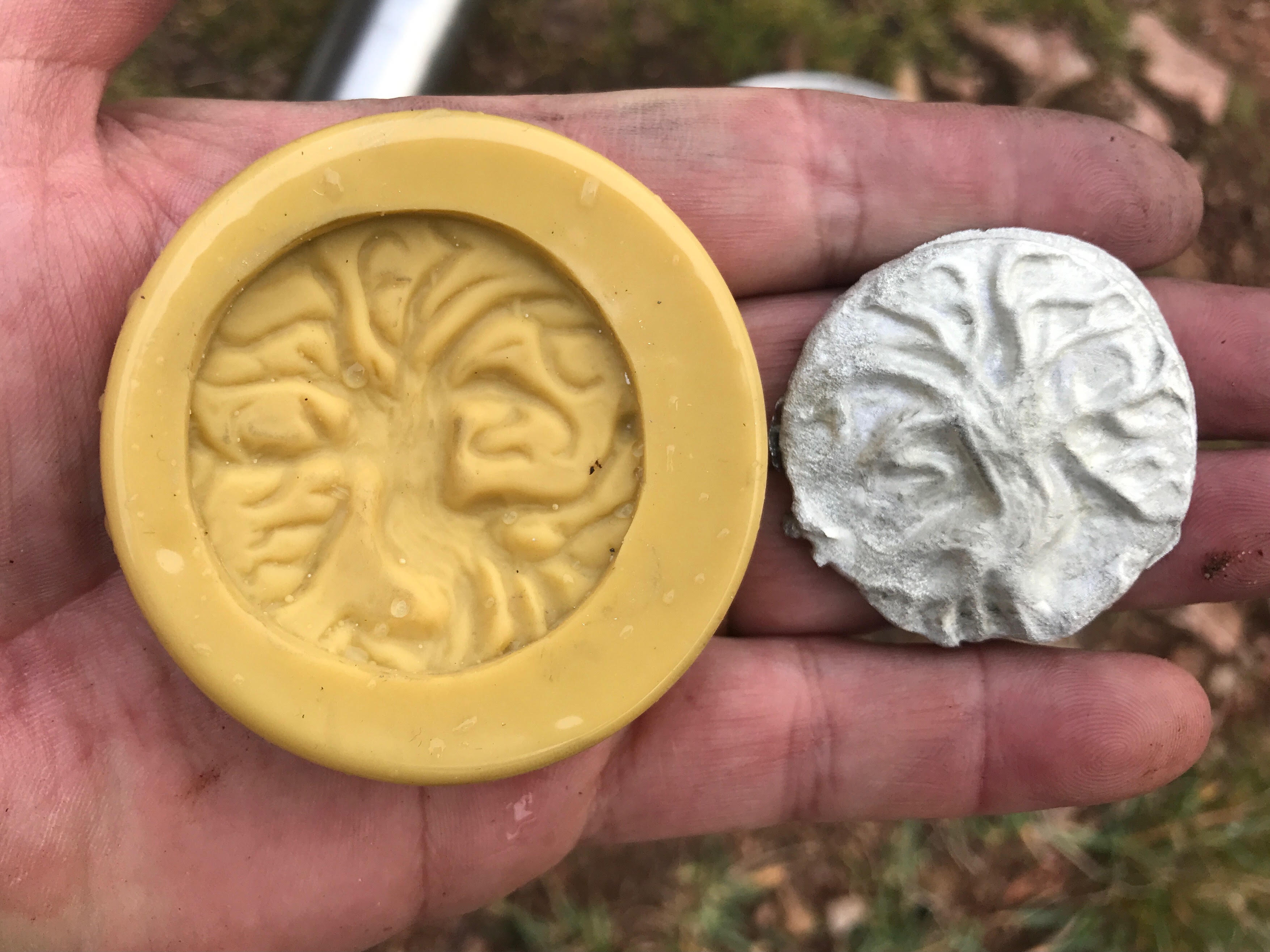 Wax mold and finished tin medallion